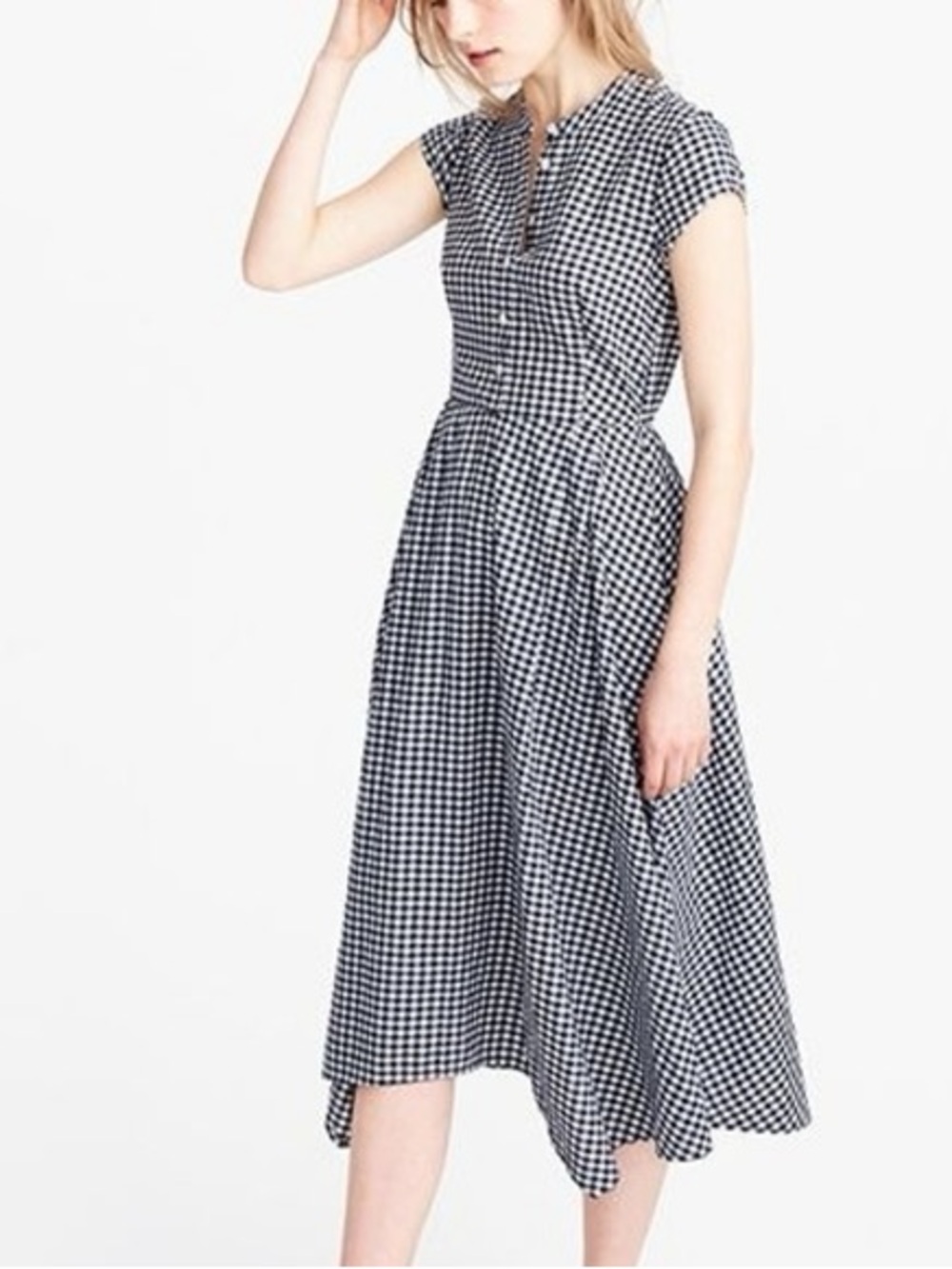J. Crew Black and White Gingham Midi Dress